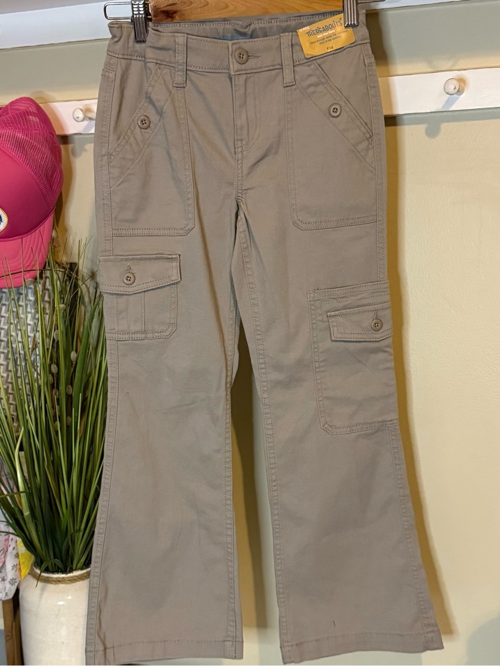Thereabouts Cargo Khaki Tan Pants Size 10 Regular Mid Rise Flare Wide Leg NWT